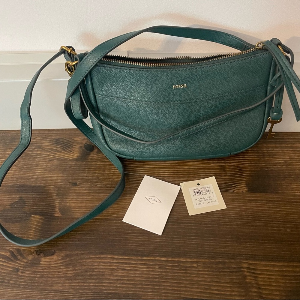 Fossil Skylar baguette teal green